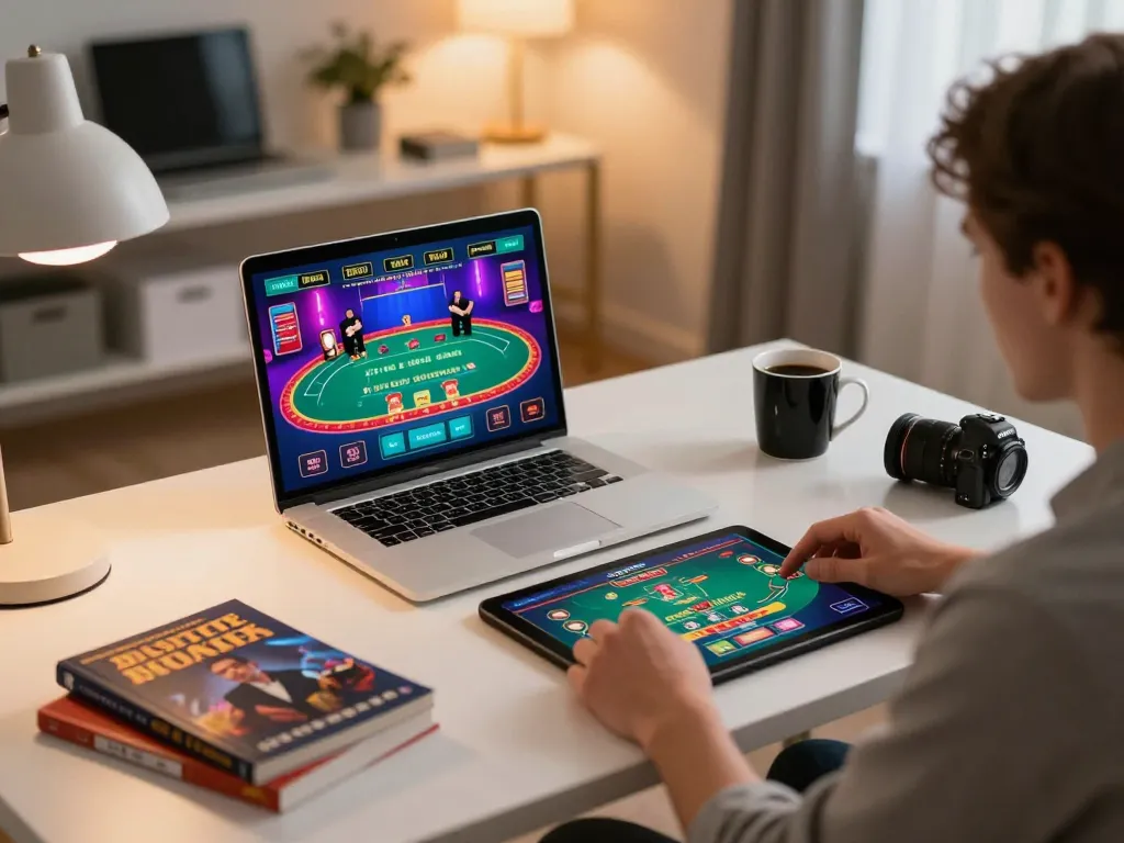 Player using laptop for live blackjack on tg88.com with gaming strategy notes nearby.