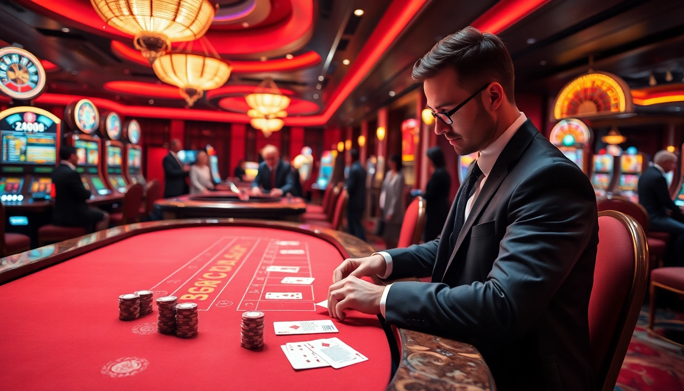 Soi cầu 24h strategy being analyzed by a focused gambler at a high-stakes casino table.