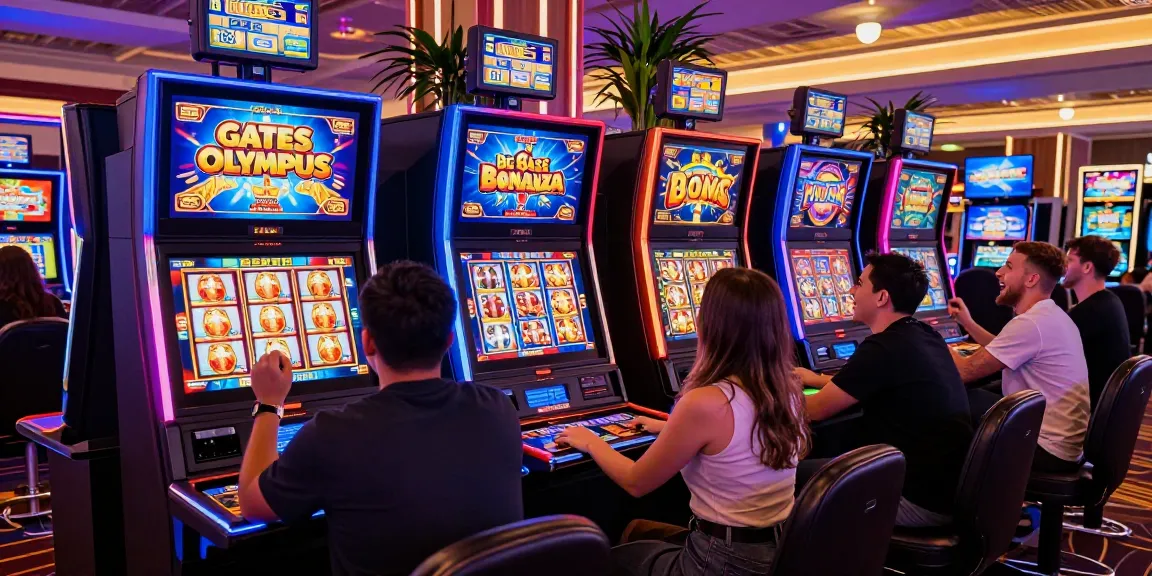 Exciting moment at a casino with players enjoying slots that accept credit cards, vibrant atmosphere and popular titles on display.