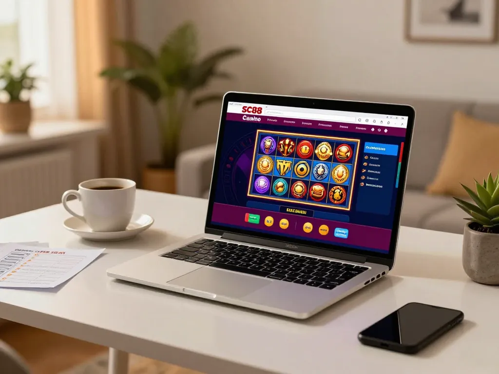 Engaging session at nhà cái sc88 with vibrant online casino gaming interface on screen, inviting atmosphere.