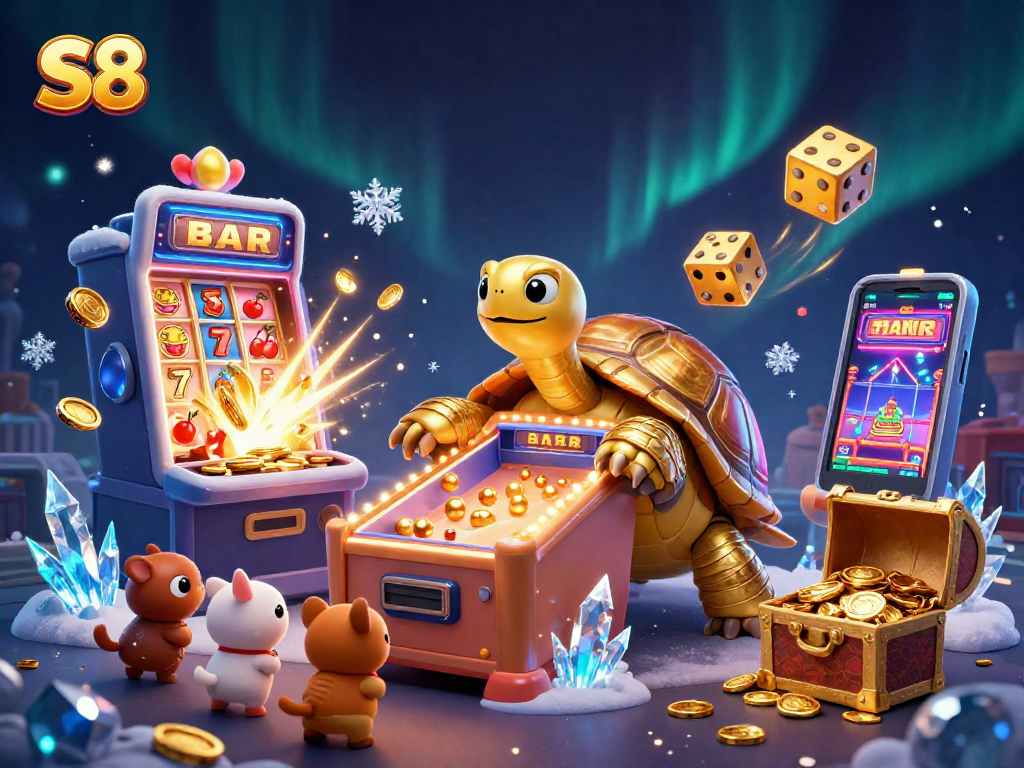 Experience the thrill of S8 as a golden tortoise piñata bursts with casino excitement!