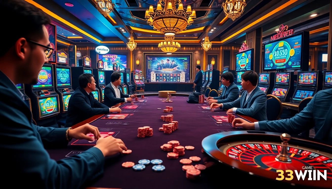 Experience thrilling gaming action with Game 33WIN at a luxurious virtual casino setting.