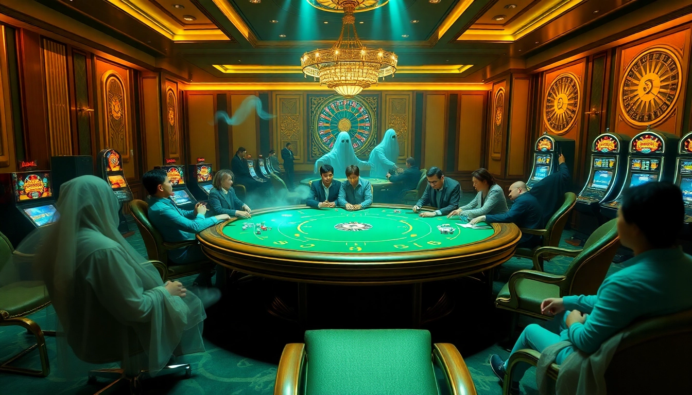Players engage in a strategic card game at a luxurious casino, where Truyên ma hay themes add an eerie twist.
