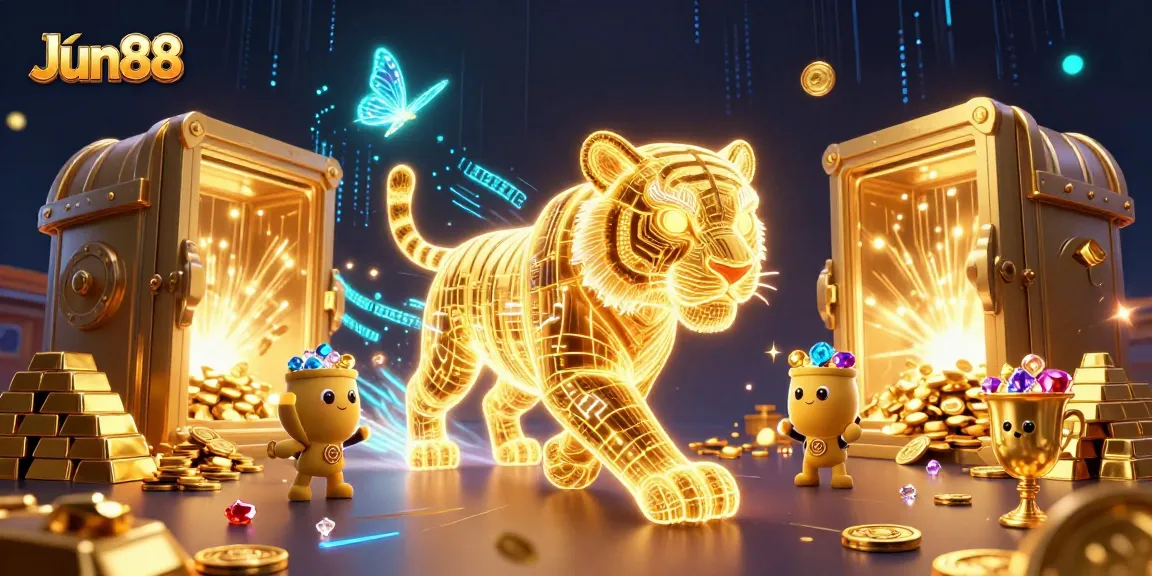 Experience thrilling wins at Jun88 Casino, featuring a neon tiger in a vibrant digital landscape.