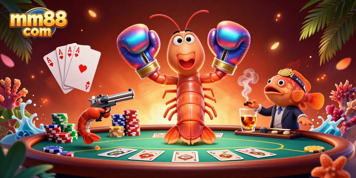 Bet on mm88 com as the cartoon mantis shrimp and friends showcase poker excitement with vibrant visuals.