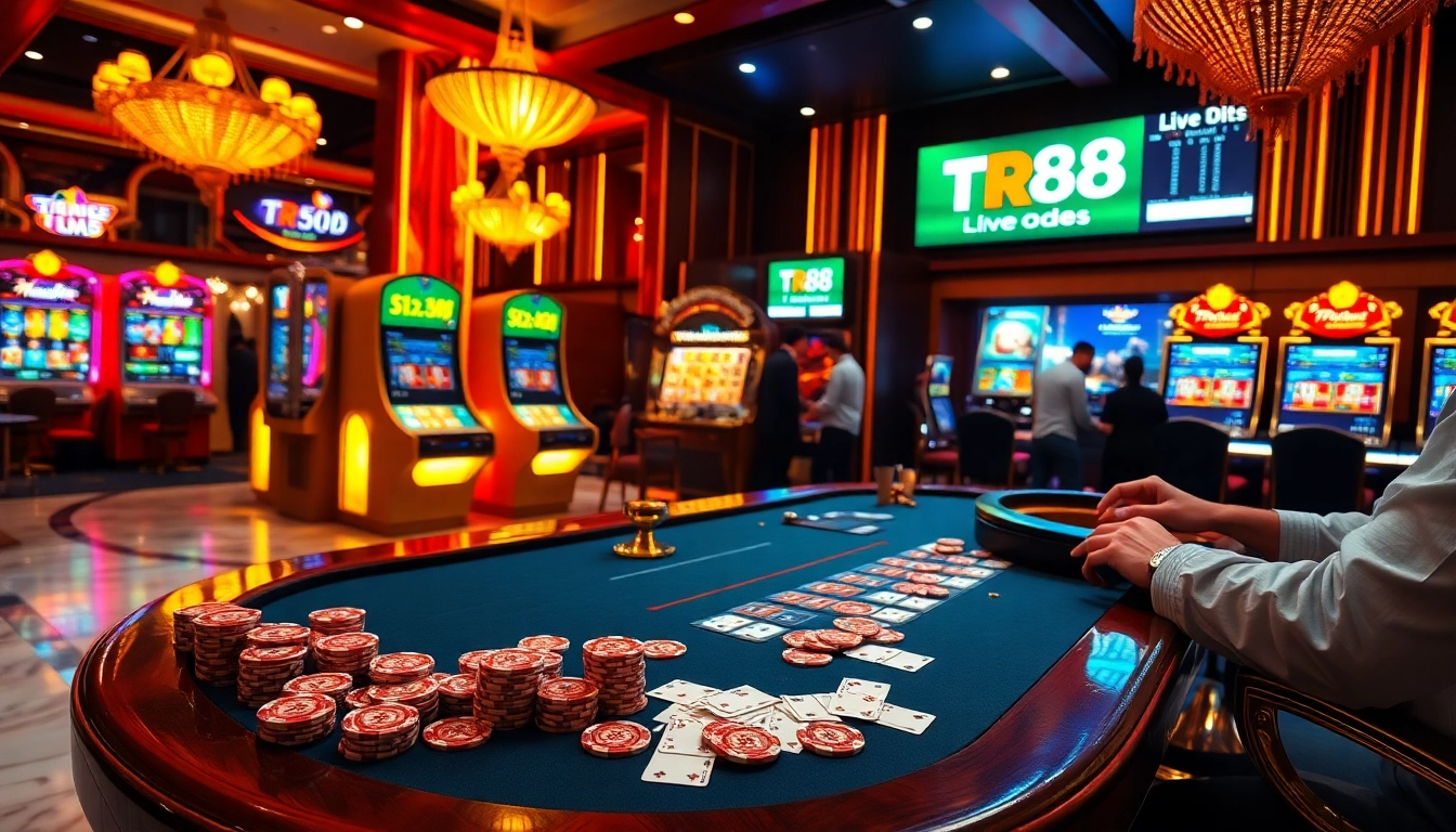 Engaging gamblers playing poker at a luxury casino table inspired by TR88.autos.