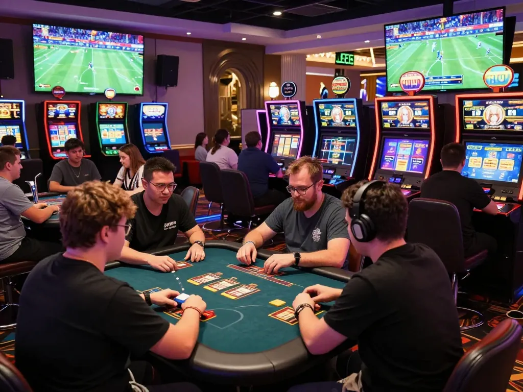 Exciting BL555 online casino scene with diverse players engaging in gaming activities and vibrant atmosphere.