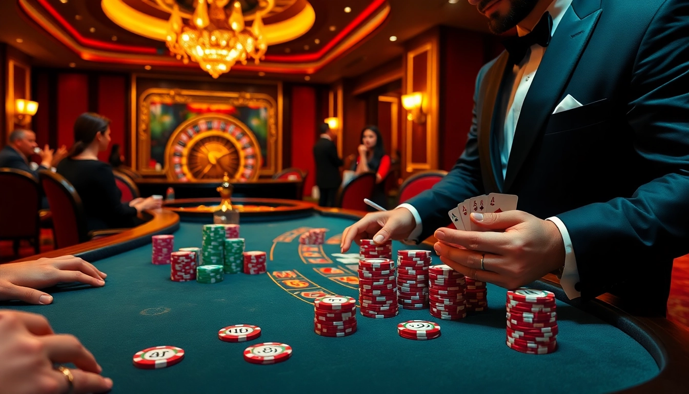Experience excitement at the luck8 poker table with vibrant chips and glamorous players.