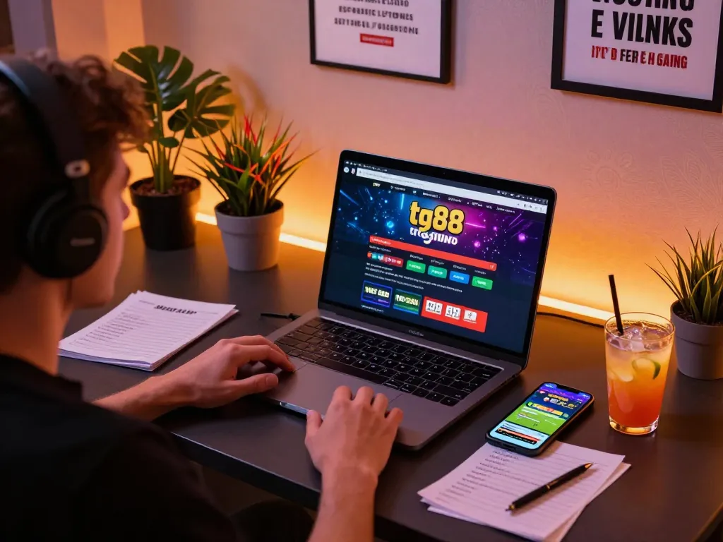 Engaging online gambling scene with tg88 app open, showcasing a user immersed in the betting experience.