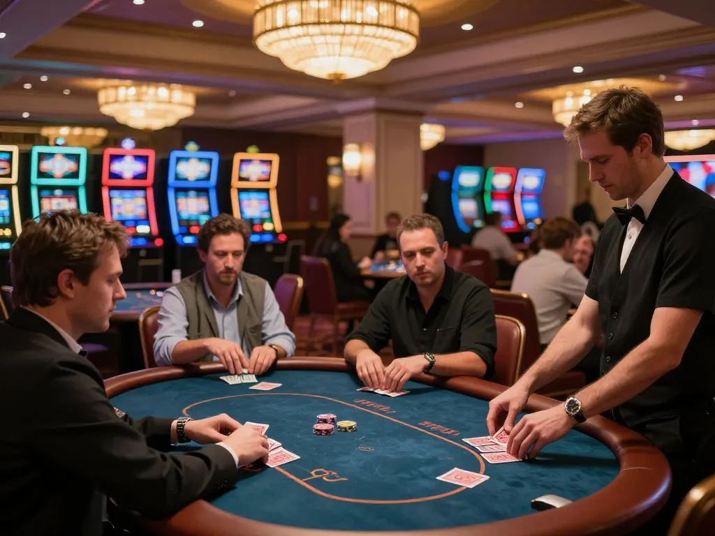 Players enjoying a thrilling poker game at QQ88, showcasing the vibrant casino atmosphere and intense gameplay.