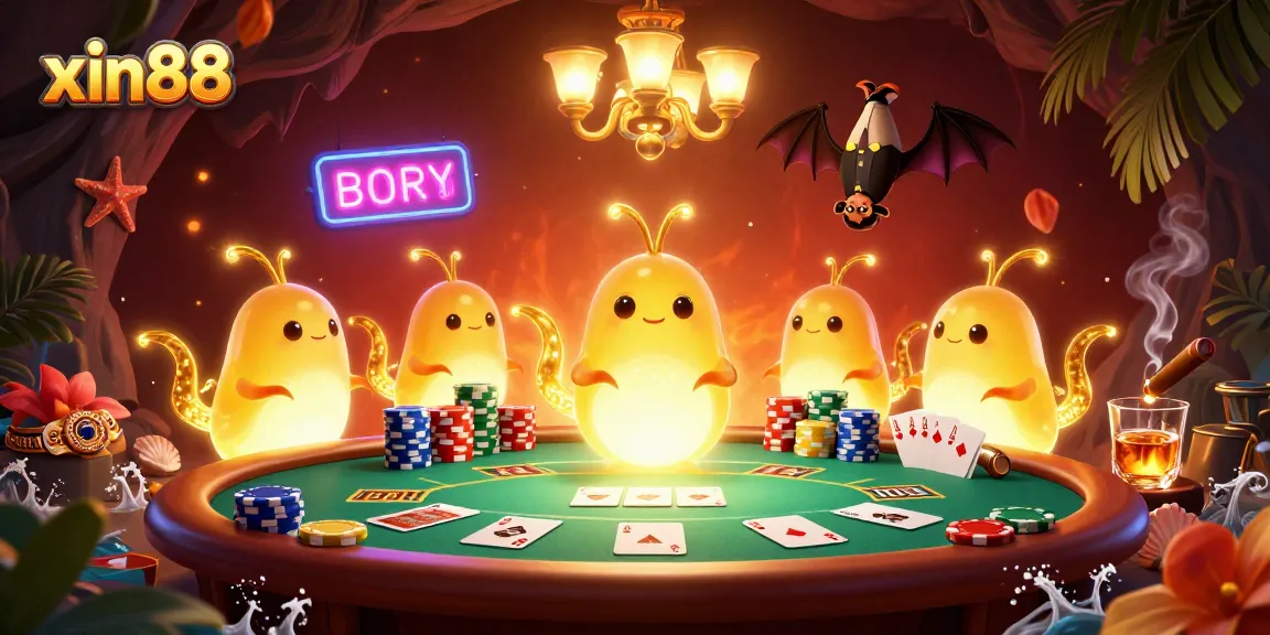Experience the vibrant world of xin88 with illuminated casino glowworms and a bat dealer in a dynamic game setting.