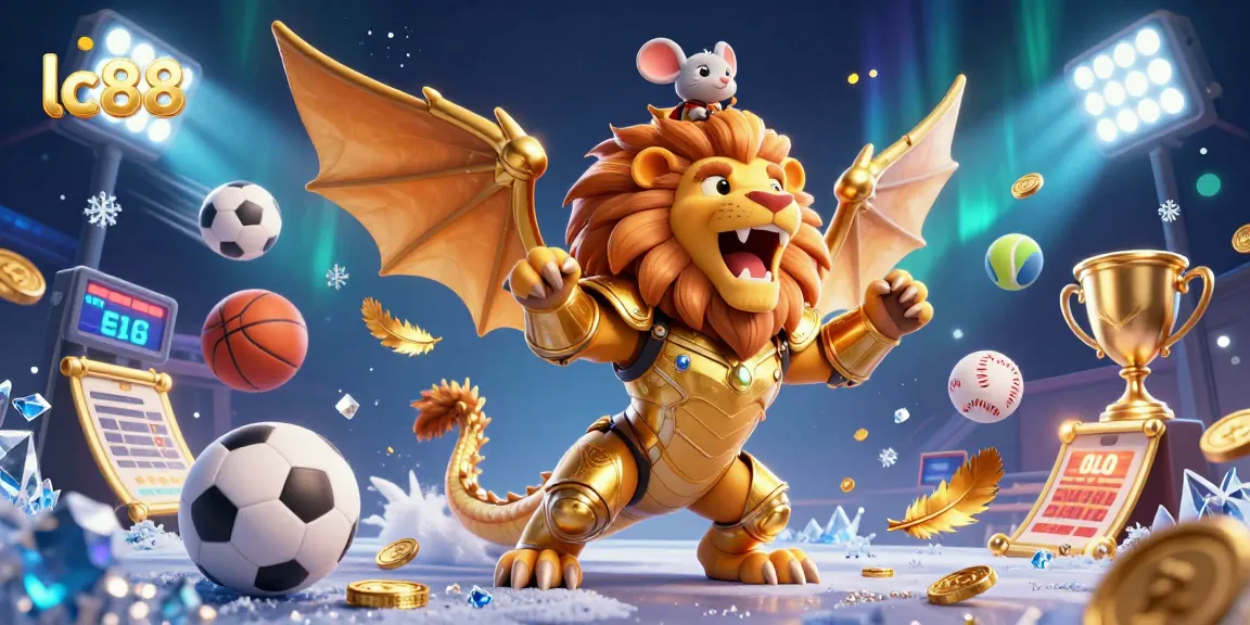 Engage in thrilling gaming with lc88's captivating 3D casino scene featuring a mystical chimera.