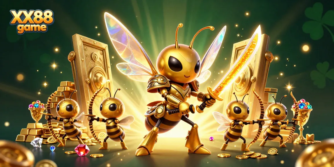 Experience the excitement of the XX88 game with dynamic 3D casino characters amidst treasures.