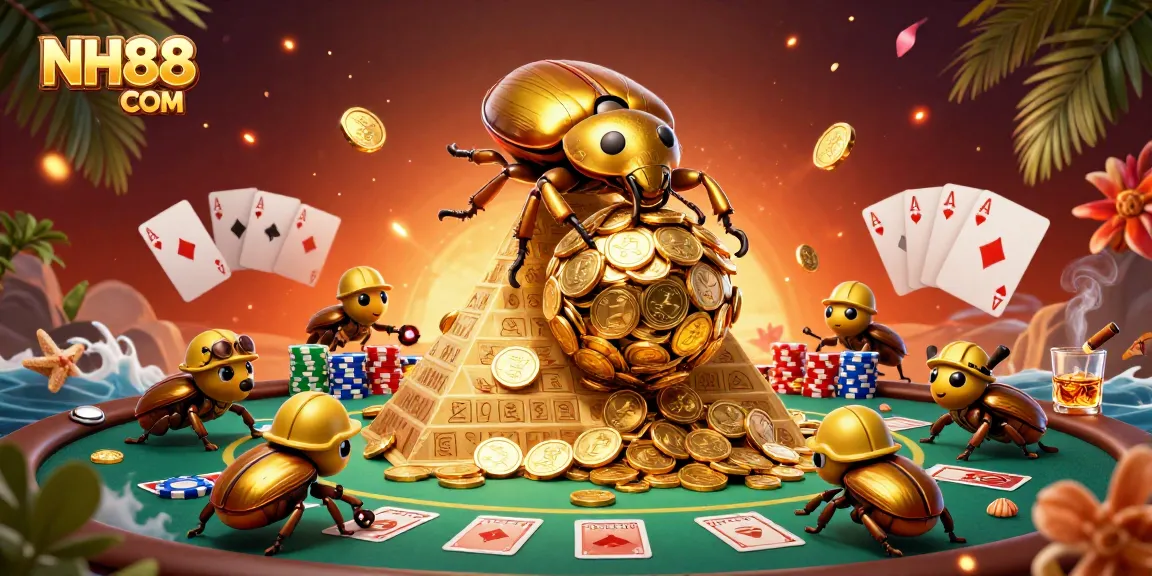 Experience excitement with NH88 COM as golden beetles embody fortune at the casino.