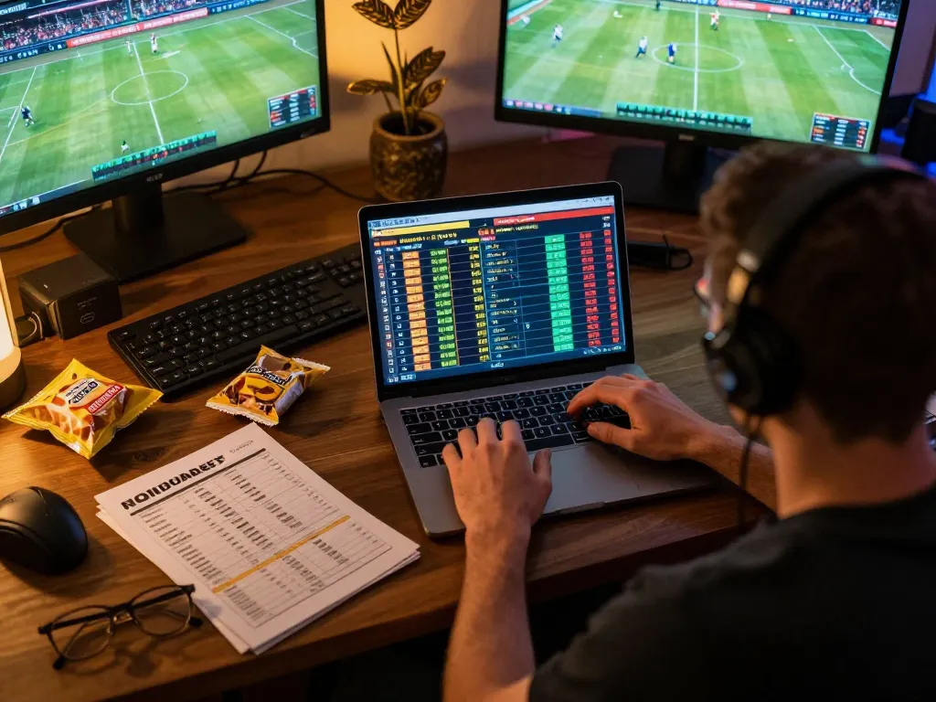 Engaged bettor examining live sports odds at home, enhancing their strategy at tylekeonhacai88.