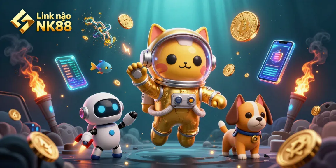 Experience thrilling games with Link vào NK88 in this vibrant cosmic casino scene.