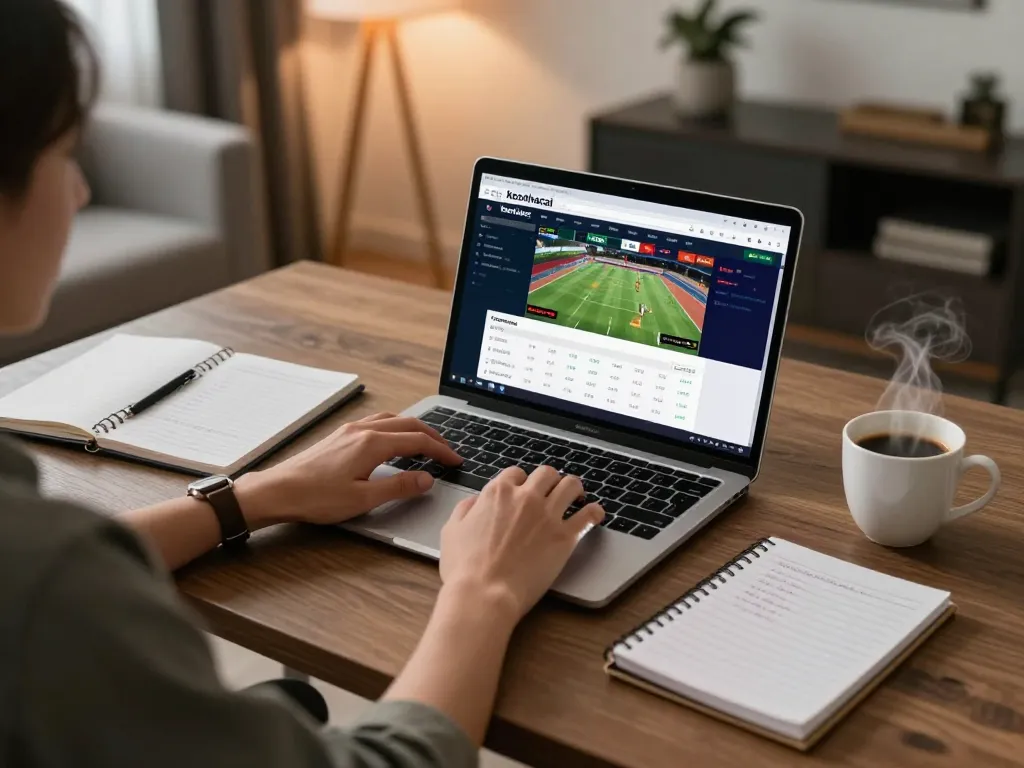 Person engaging in keonhacai sports betting online, showcasing a stylish home setup with betting interface.