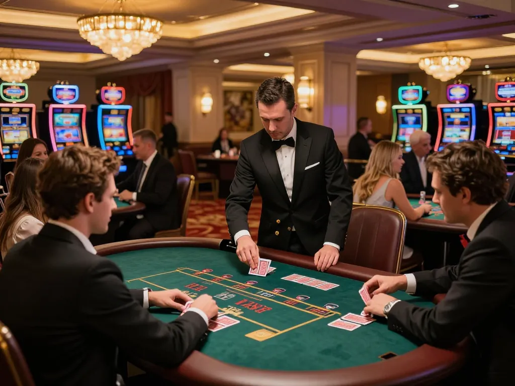 ww88 players engaging with dynamic blackjack tables in a luxurious casino atmosphere