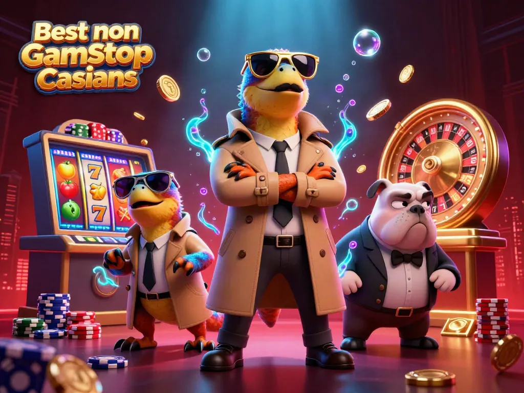Experience the excitement of Best non Gamstop Casinos with 3D raptors humorously entering a VIP lounge.