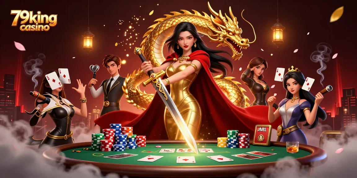 Engage in thrilling games at 79king casino with vibrant poker tables and dynamic characters.