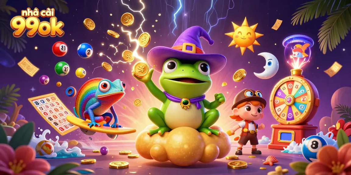 Experience the thrill of nhà cái 99ok with a vibrant casino scene featuring magical characters and dynamic gaming elements.