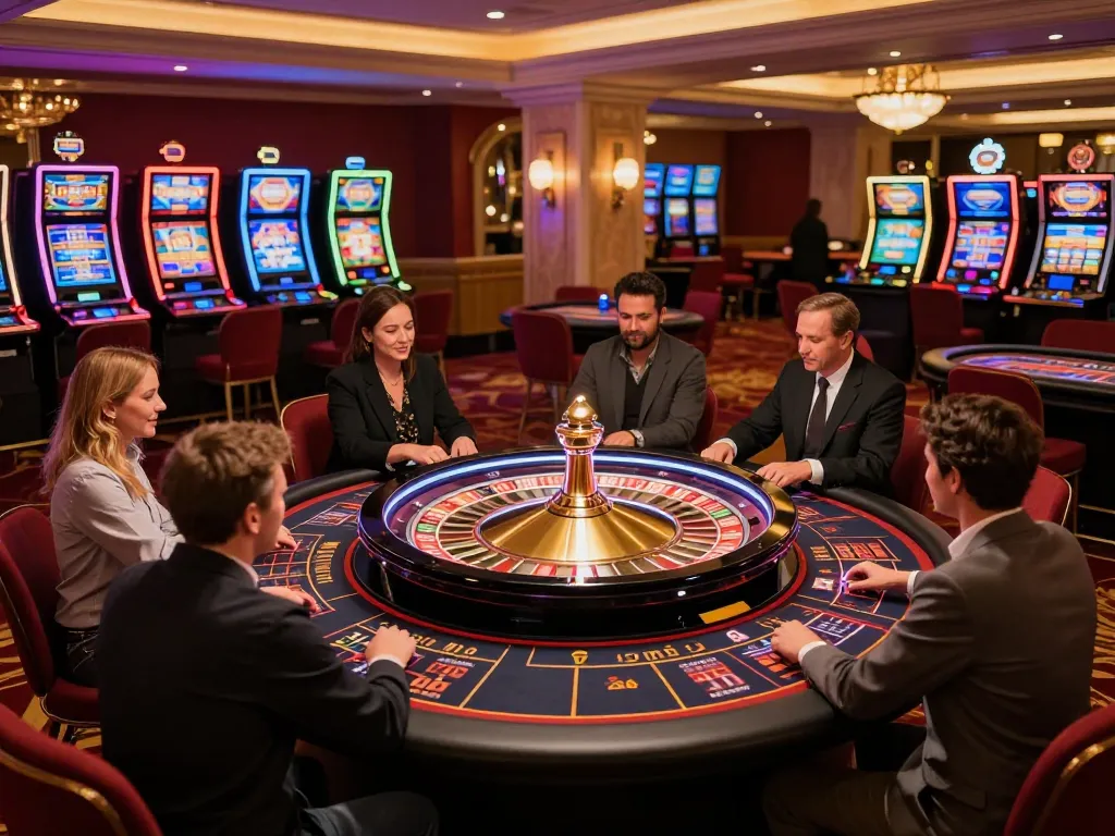 Experience the thrilling atmosphere at O8 casino with vibrant gaming tables and lively players.