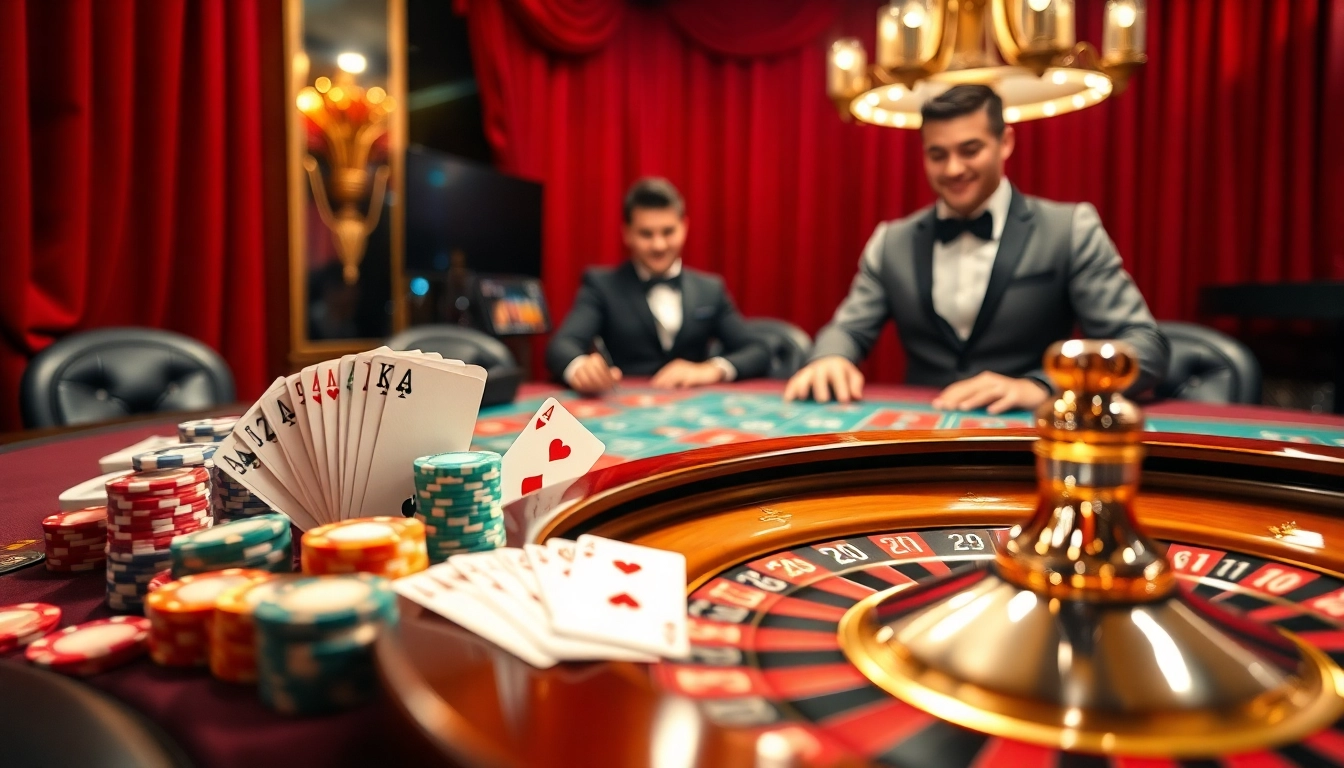 Experience high-stakes excitement at hz88 casino table with vibrant chips and a dazzling roulette wheel.