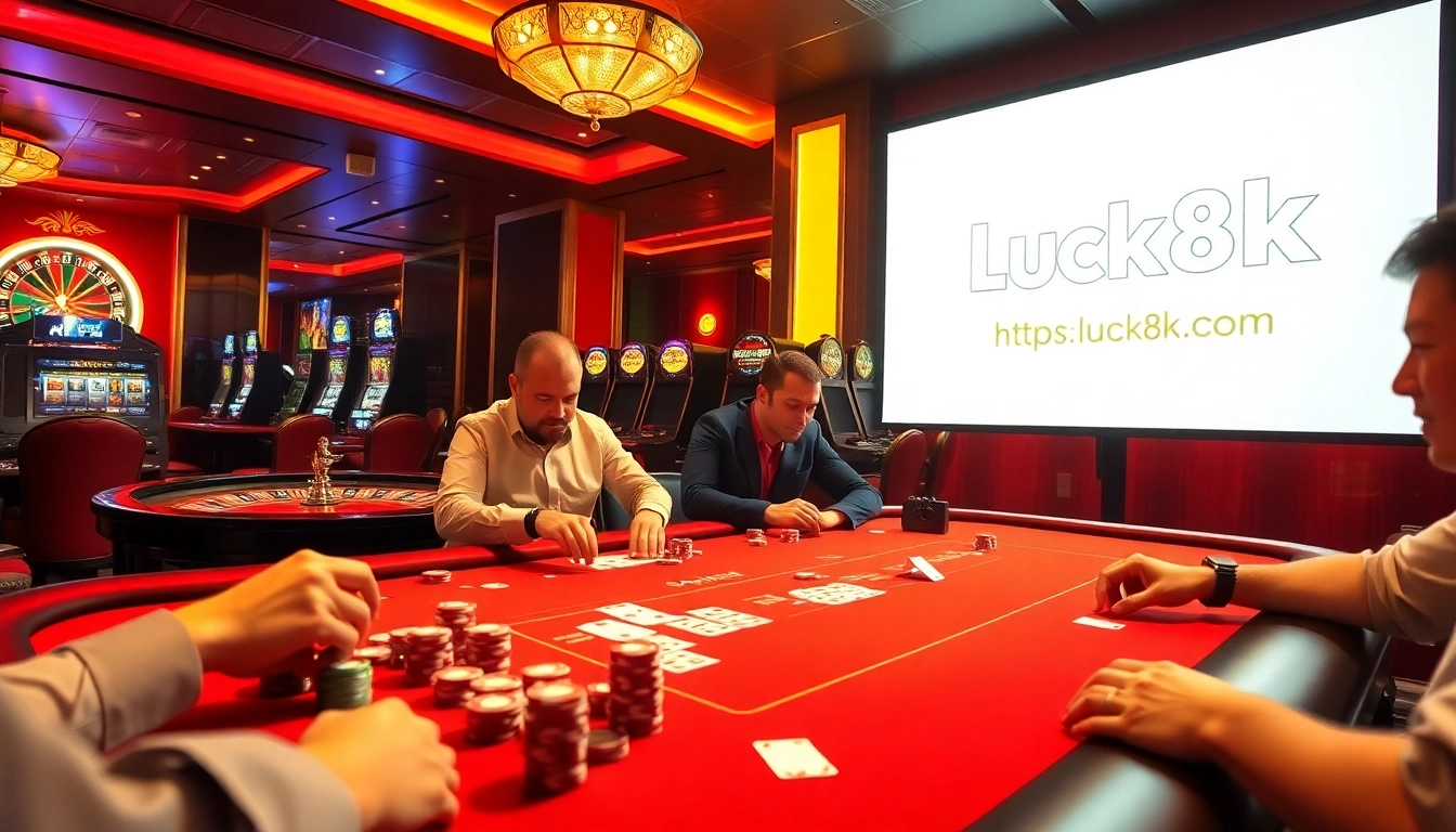 Experience the thrilling atmosphere of online gambling at https://luck8k.cn.com with vibrant casino tables and excited players.