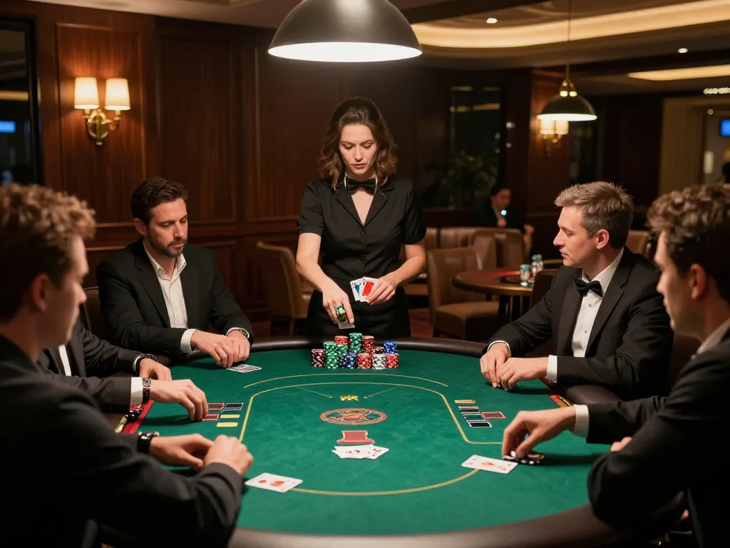 Players strategizing in a high-stakes poker game at Rikvip casino, showcasing competitive gameplay.