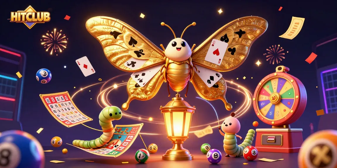 Experience HITCLUB's vibrant casino scene with animated lottery balls and dazzling moths.
