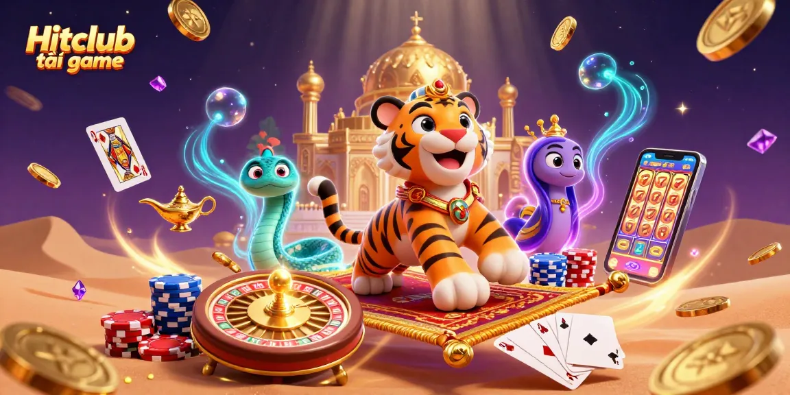 Hitclub tải game features a thrilling experience with a magical tiger sultan and vibrant casino elements.