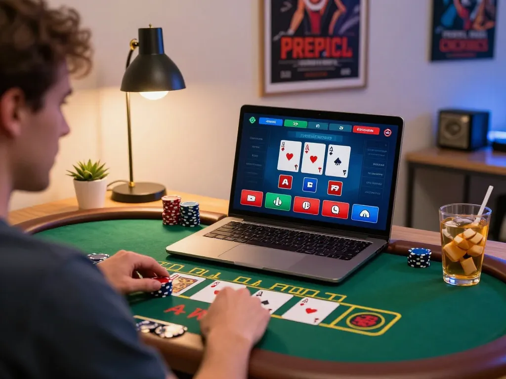 Player engaging in live blackjack at home while using 33win platform for an immersive gaming experience