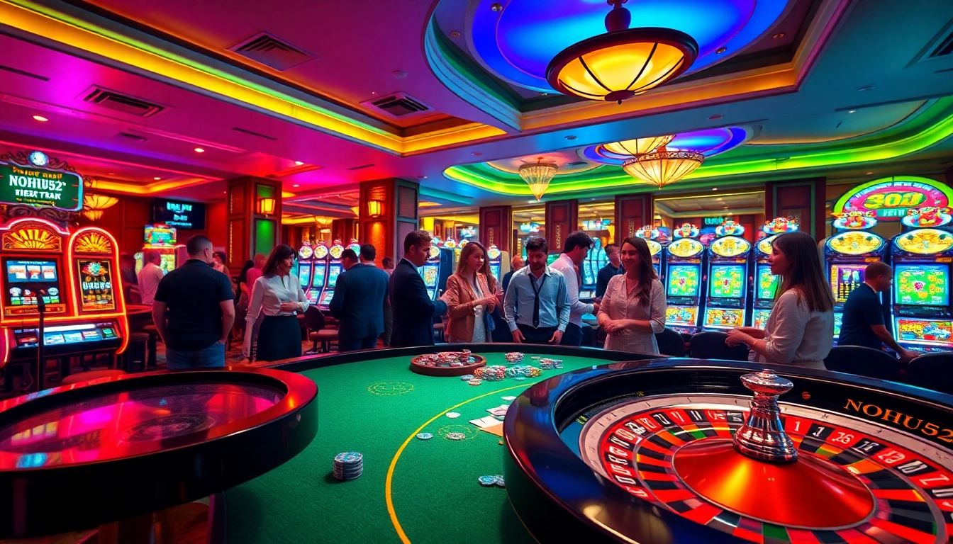 Players enjoying vibrant NOHU52 gaming experiences at a luxurious casino table.