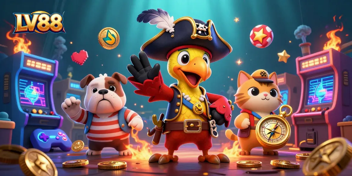 Experience immense fun at LV88 with a cartoon pirate and friends playing exciting arcade games!