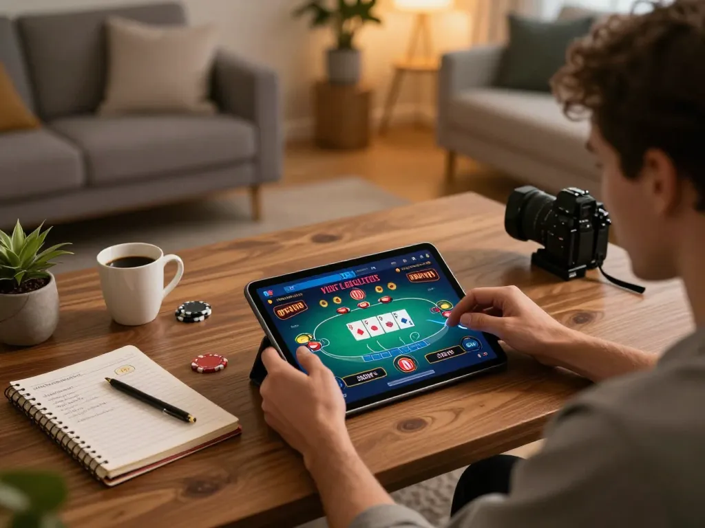 Player engaging in thrilling JUN88 online casino game from a cozy living room setup