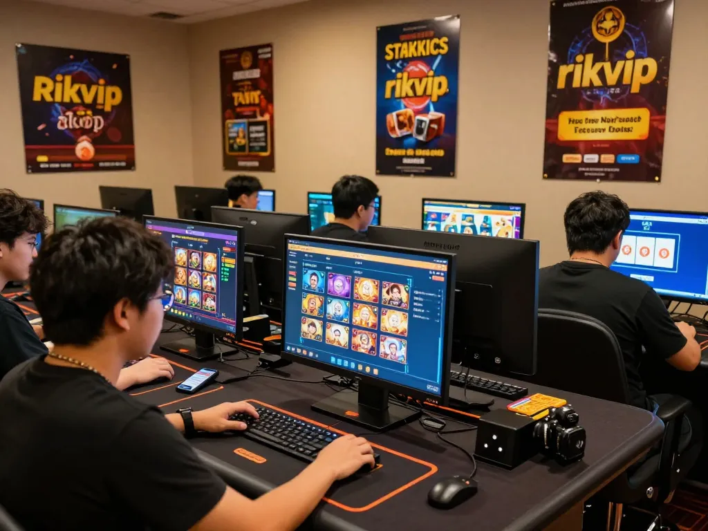 Engaged players in an online gambling scene showcasing rikvip gaming excitement.