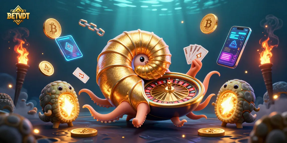 Experience the excitement of BETBDT as a giant nautilus spins a roulette wheel amidst glowing treasures.