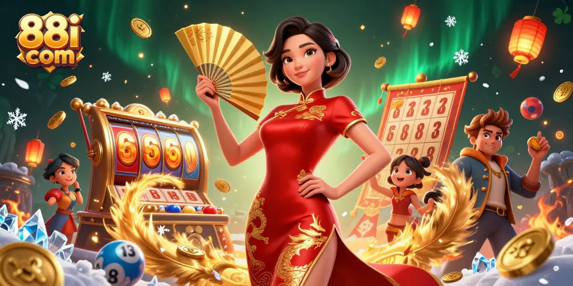Engage with thrilling games at 88i com, showcasing vibrant Asian-themed casino elements and festivities.