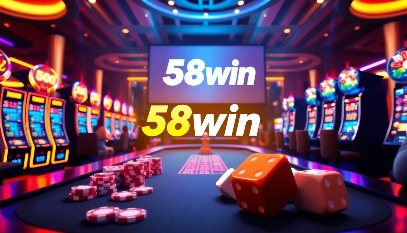 Experience thrilling gameplay at 58win's vibrant casino with poker chips and casino tables.