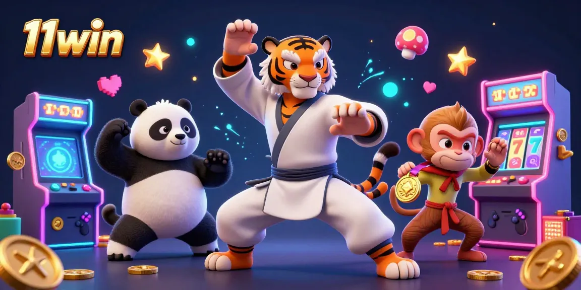 Engage in thrilling adventures at 11win with this dynamic illustration showcasing casino games.