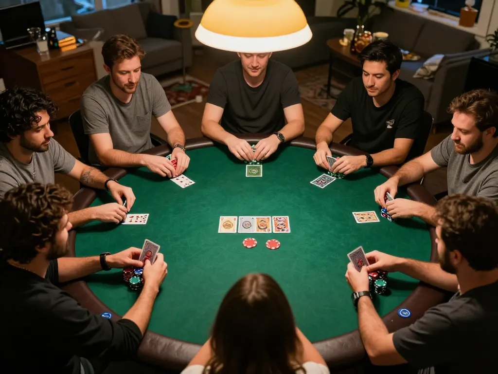 Players enjoying a lively poker night with Fly88, showcasing strategic gameplay and social camaraderie.