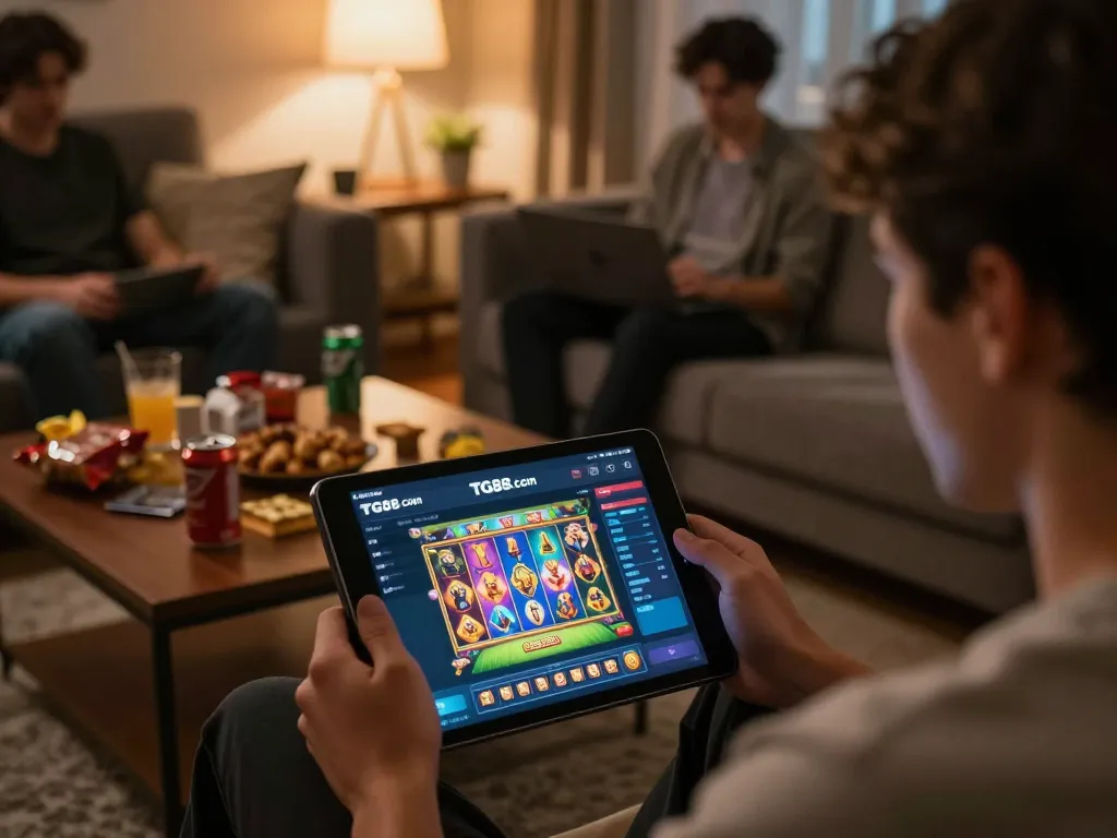 Player exploring exciting games on TG88.com tablet, showcasing engaging online casino experience.