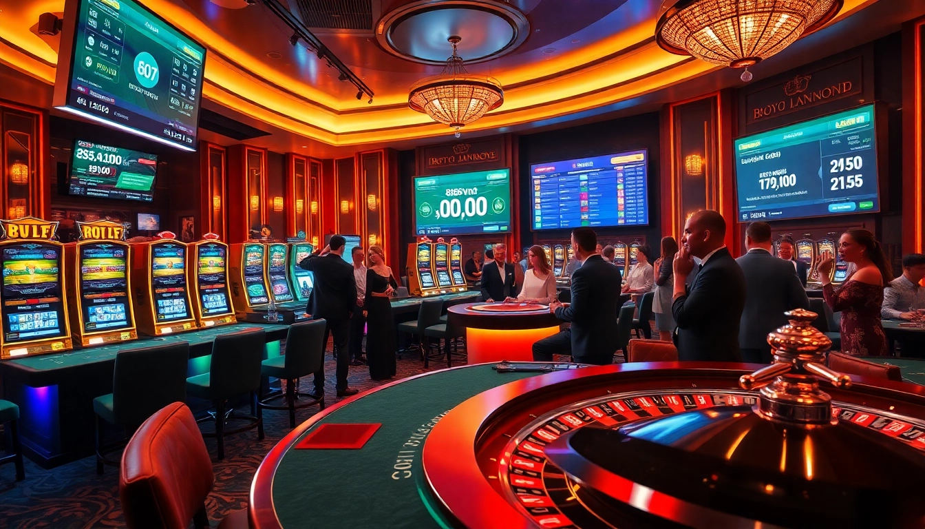 Players engaging in exciting games at 888VND online casino with vibrant slot machines and elegant poker tables.