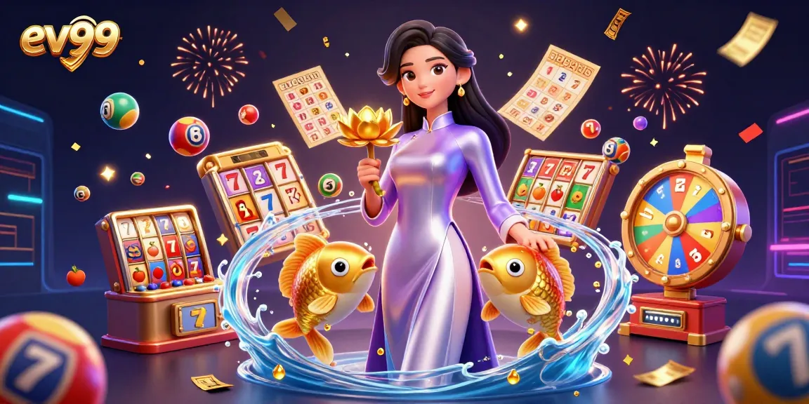 Introducing exciting slot games at ev99 with a captivating Asian theme and vibrant casino elements.