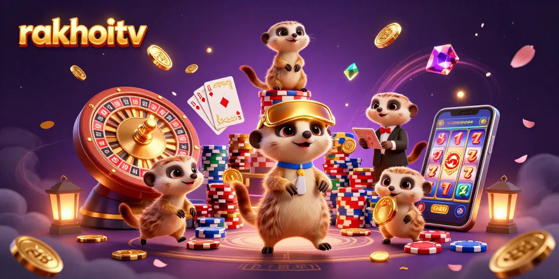 Rakhoitv showcases a bustling meerkat casino scene with dynamic games and vibrant action.