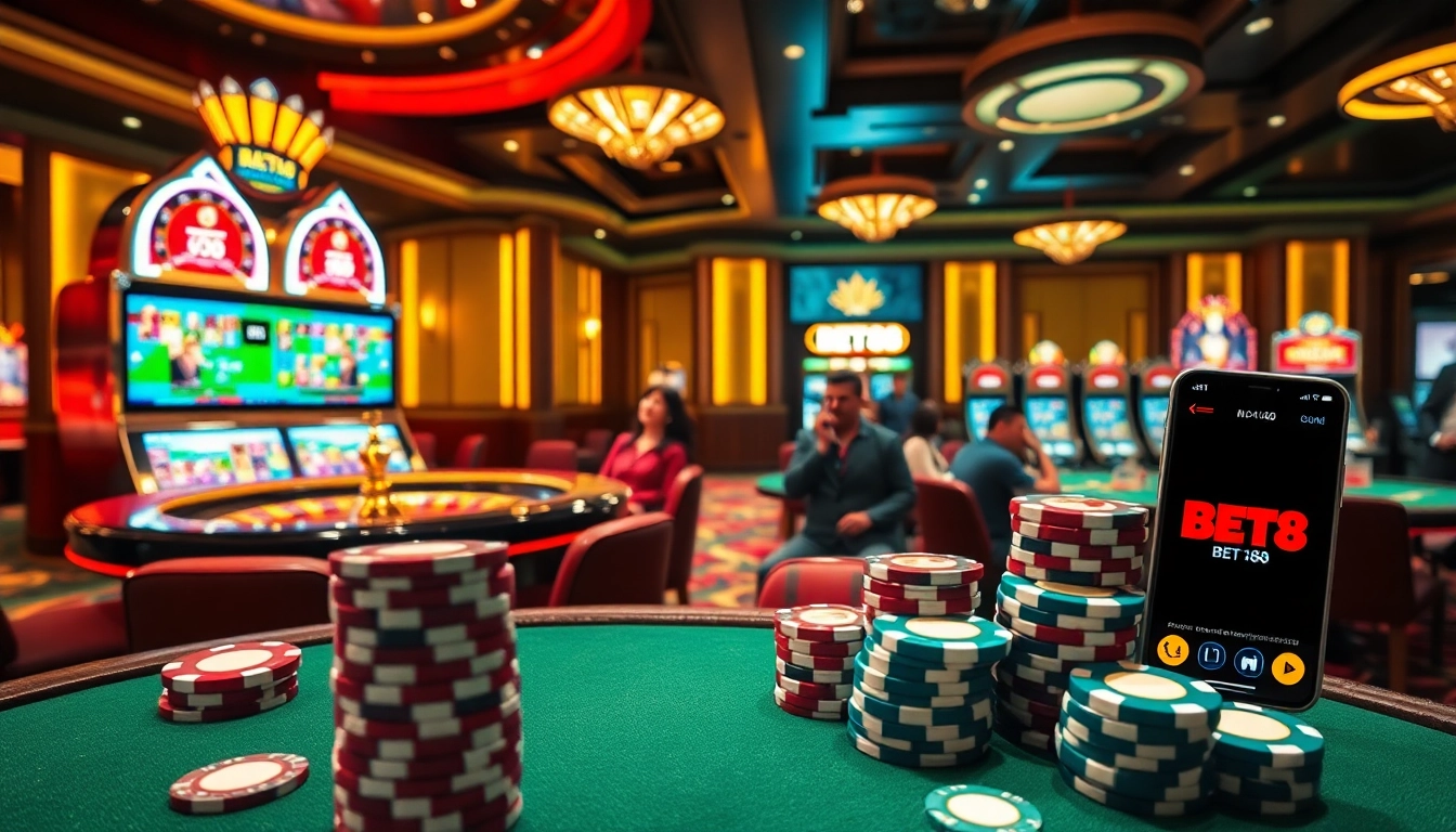 Experience the excitement of BET88 with vibrant casino visuals featuring roulette and slot machines.