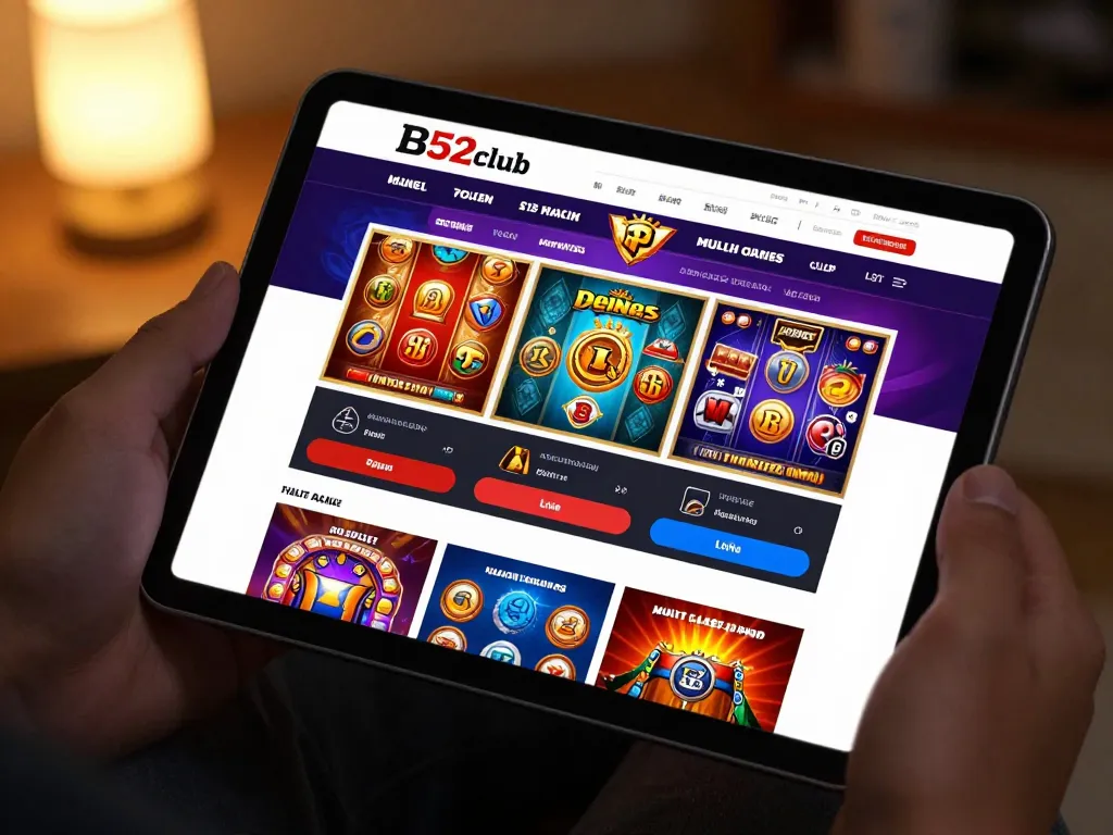 B52club players engaging with vibrant online casino games on a cozy tablet setup