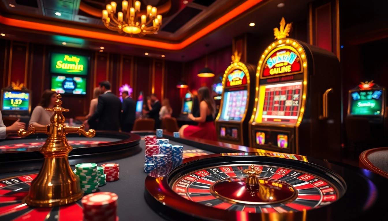 Experience thrilling casino action at sunwin with vibrant roulette tables and glamorous players.
