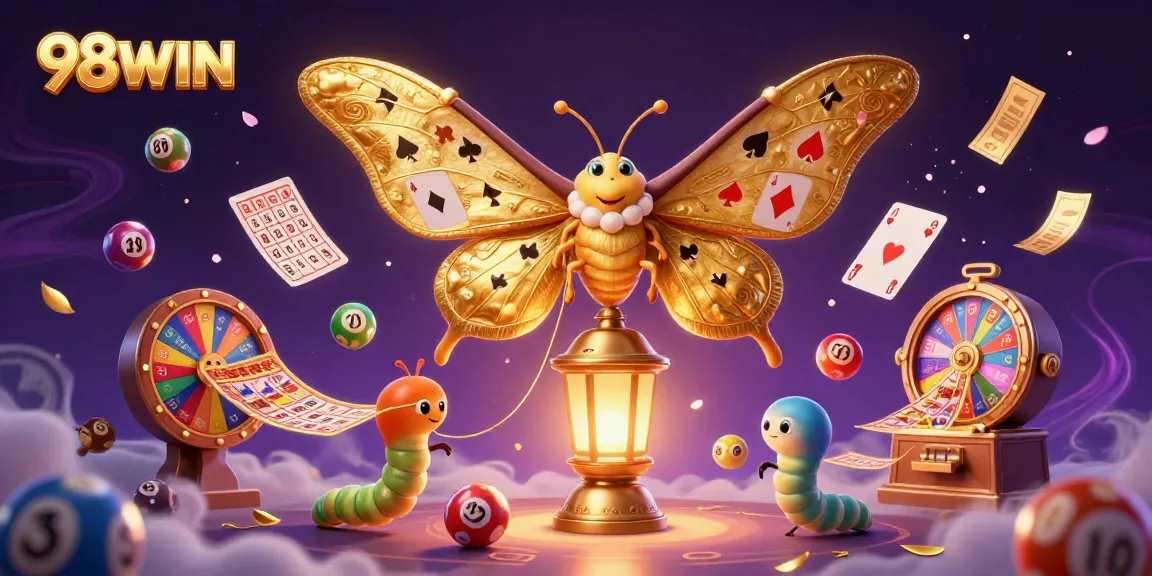Engage with 98WIN's vibrant casino world featuring dynamic games and golden illustrations.