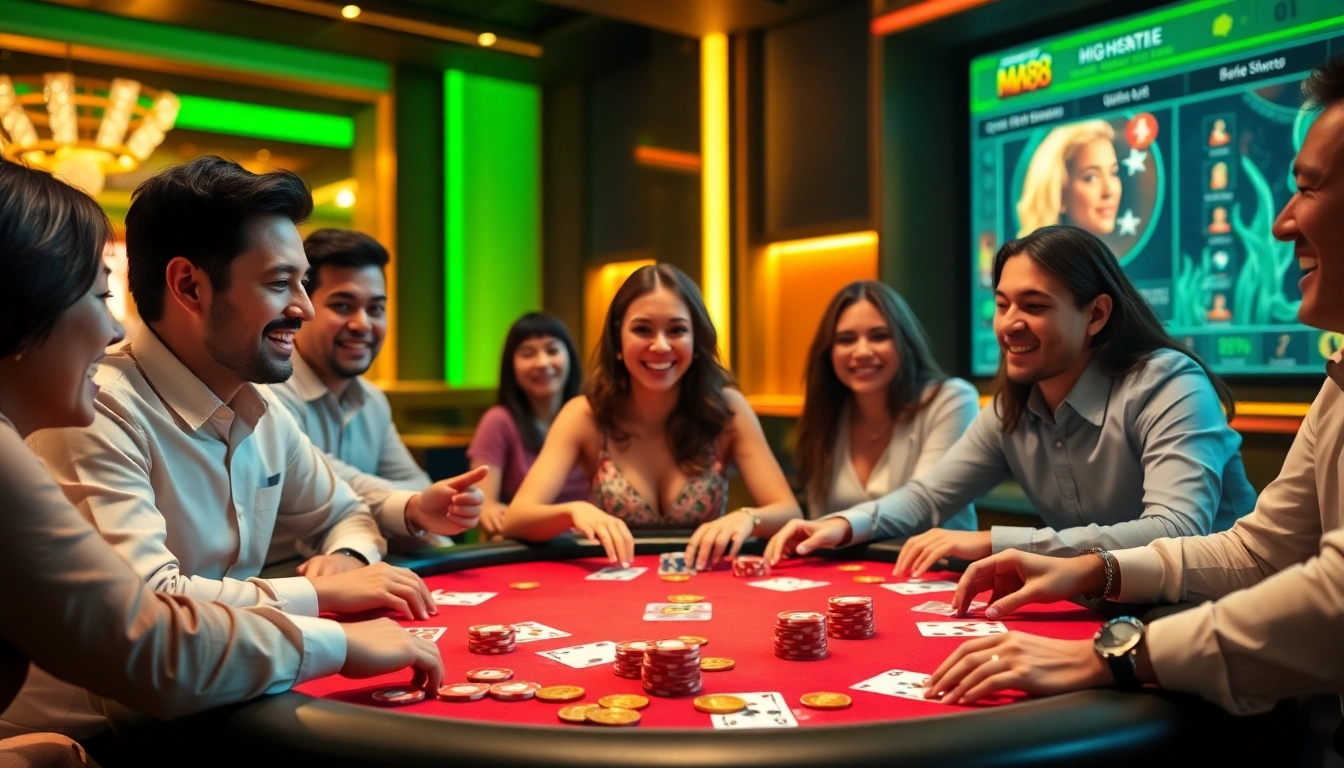 MM88 players engage in high-stakes poker at a luxurious casino table.